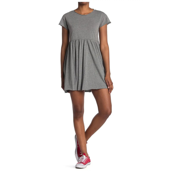 Abound NWT Short Cap Sleeve Raw Edge Crew Neck T Shirt Mini Dress Gray Small New - Picture 1 of 8